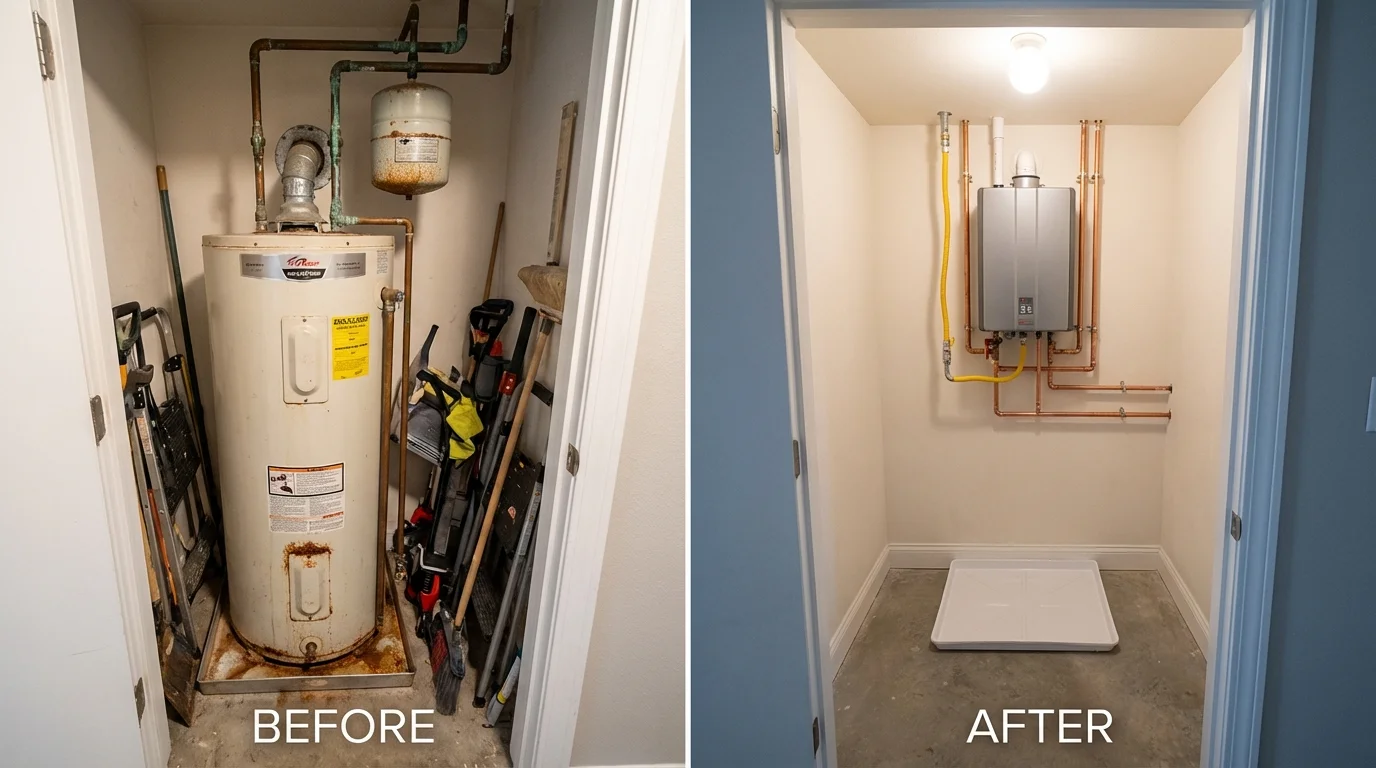 Tank water heater versus wall-mounted tankless unit comparison for Baldwin, MI homeowners